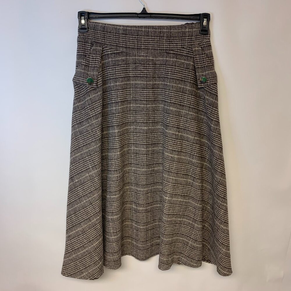 Plaid A-Line Skirt in Brown and Cream